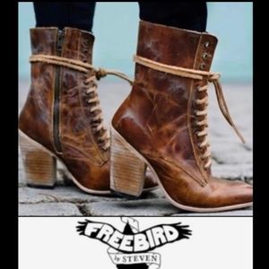 Freebird Rebel Leather Lace Up Heel Boots Cognac